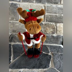 Vtg. 15” Animated Musical Christmas Moose on skis Justen Marks Plush Works Clean